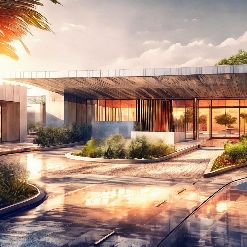 Firefly Uma portaria moderna de entrada de um condomínio fechado de alto padrão em uma rica cidade d (20)